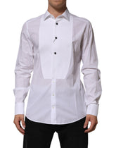 Dolce & Gabbana White Bib Cotton Poplin GOLD Men Formal Shirt